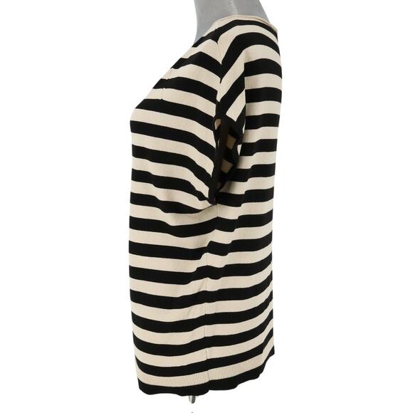 Loft Sweater Womens Small Black Beige Stripe Top Stretch Knit Career Oversized - Picture 5 of 12